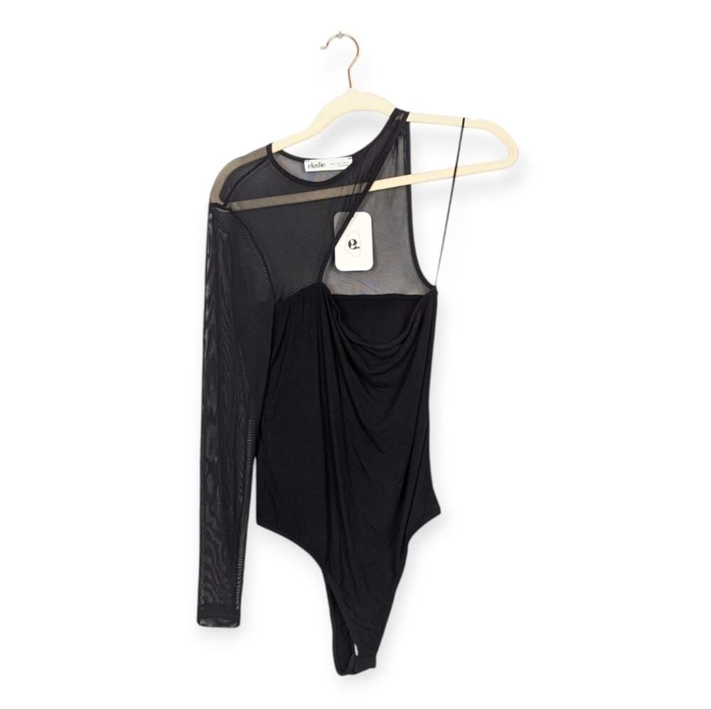 NWT Elodie Black Mesh One Shoulder Bodysuit Size L